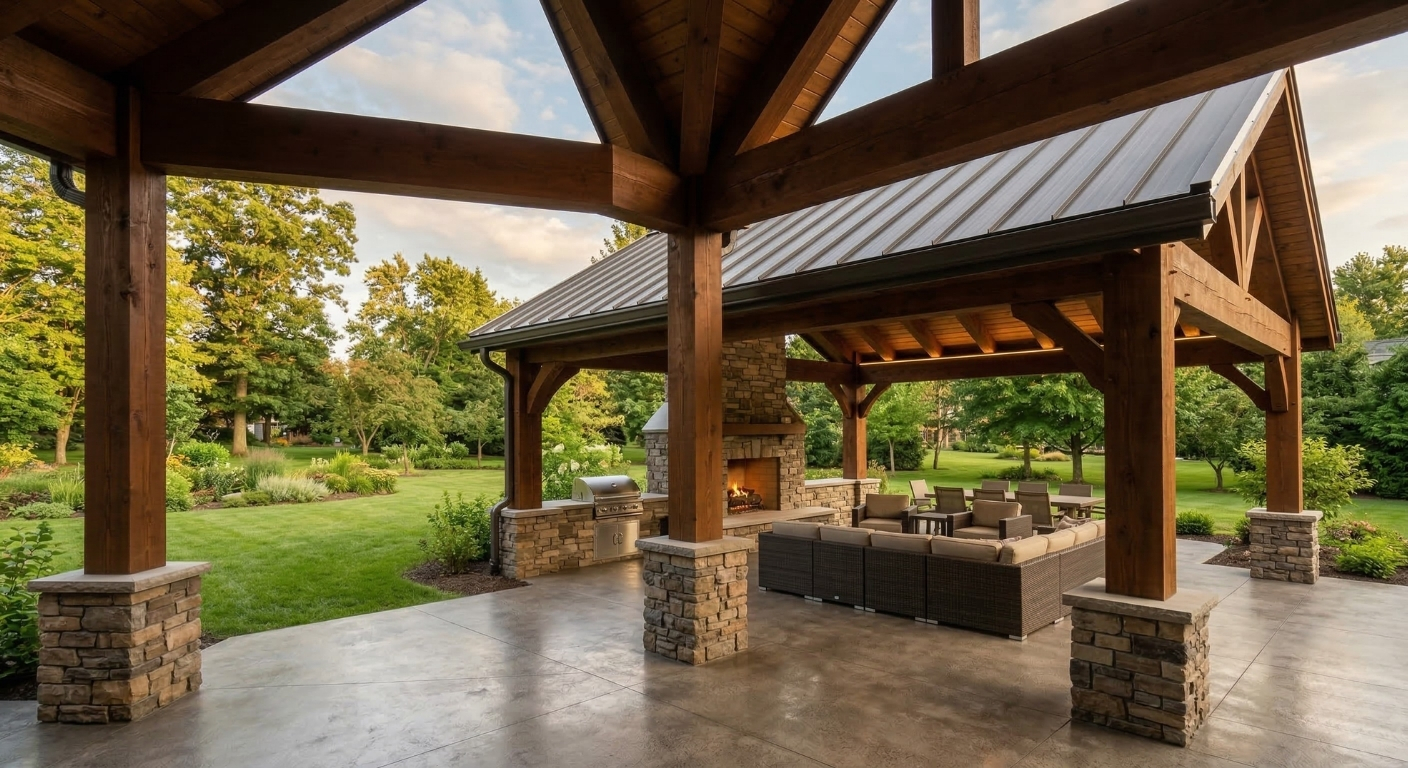 Covered patio and outdoor pavilion built to protect from the elements