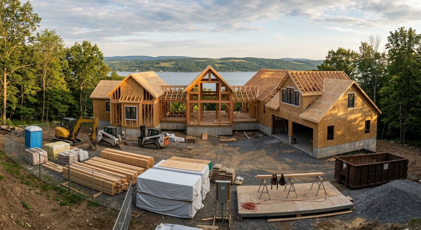 Custom home builder construction site in Auburn, NY