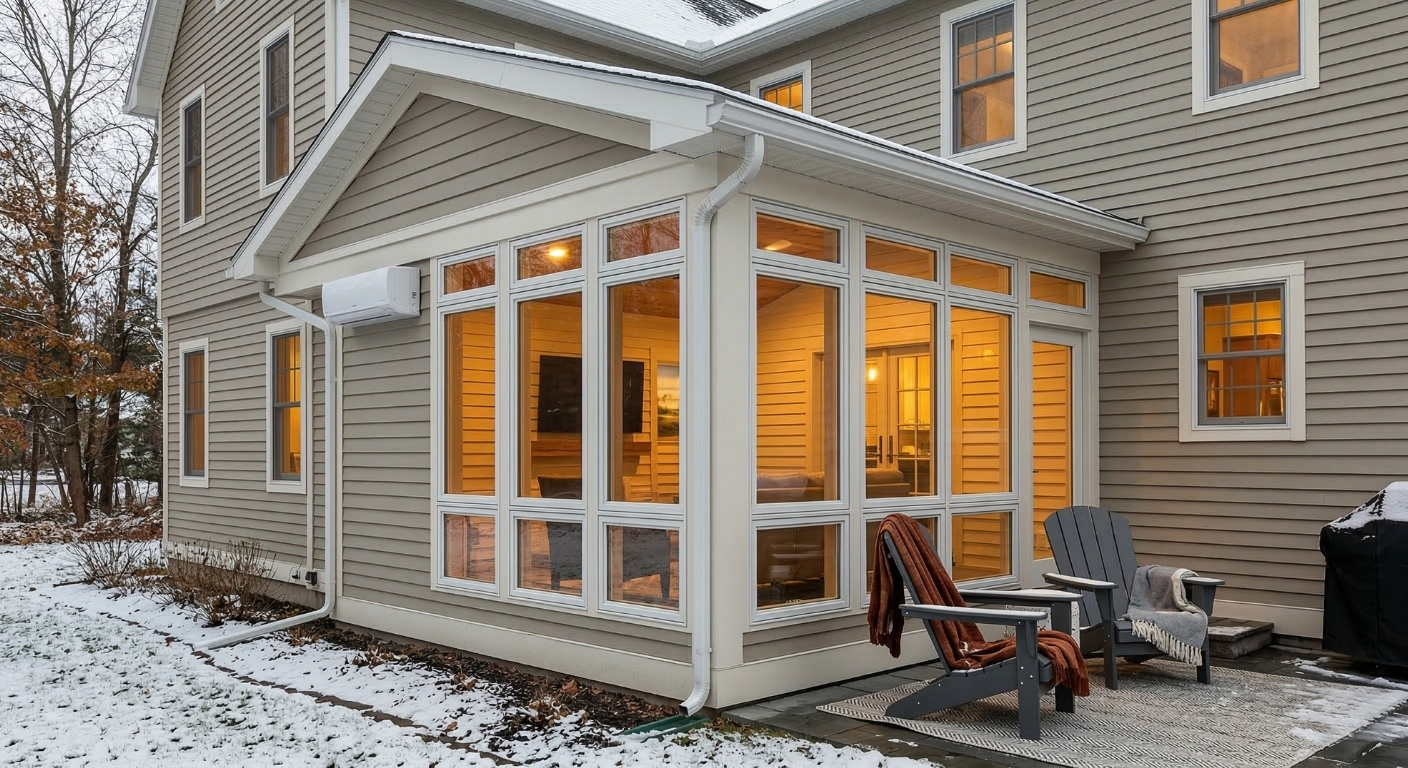 Beautiful glass-enclosed 3-season sunroom built by WeBuild CNY in Syracuse, NY