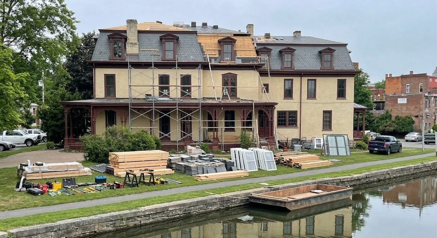 Historic canal-side home renovation in Seneca Falls, NY by WeBuild CNY