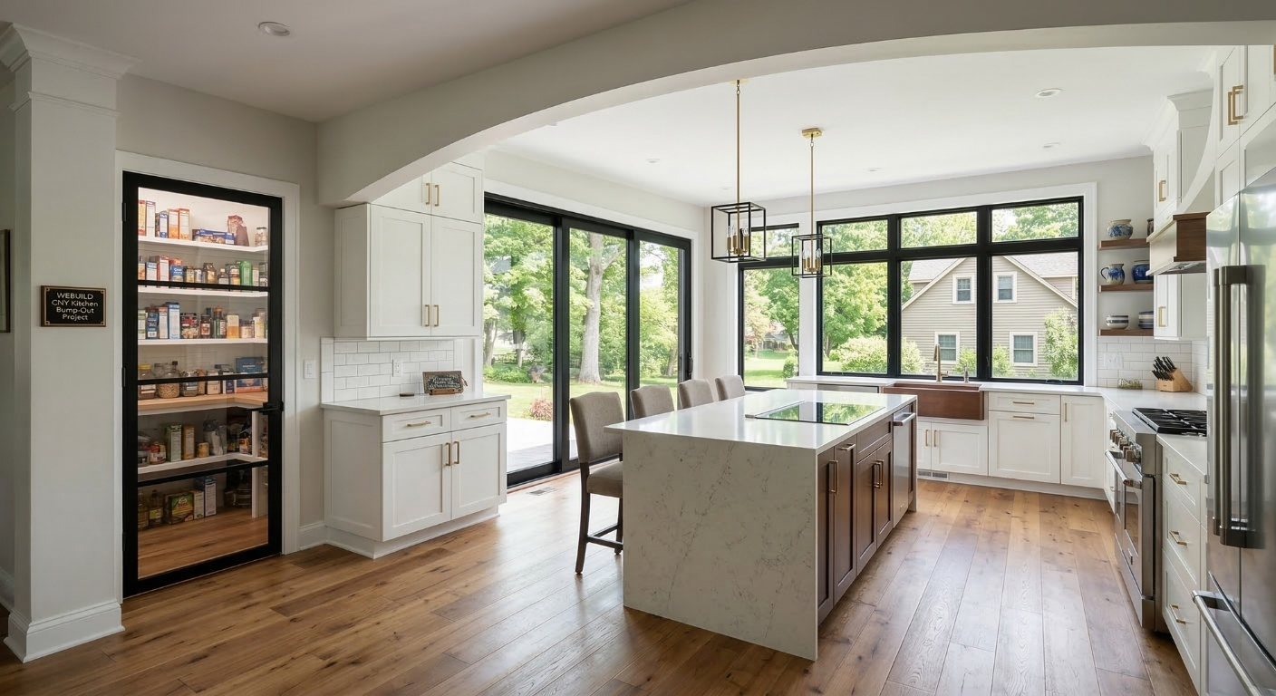 Kitchen bump-out expansion adding square footage to a Central NY home