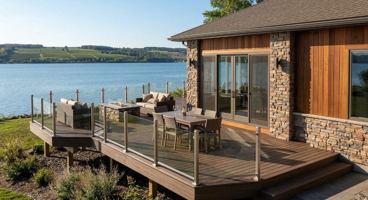 Seneca lake custom deck building and exterior siding upgrade