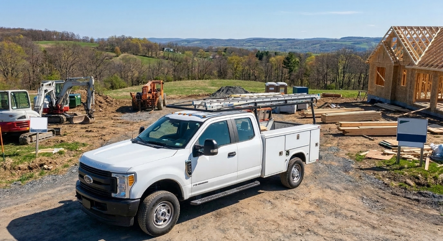 WeBuild CNY general contractor truck at a job site in Moravia, NY