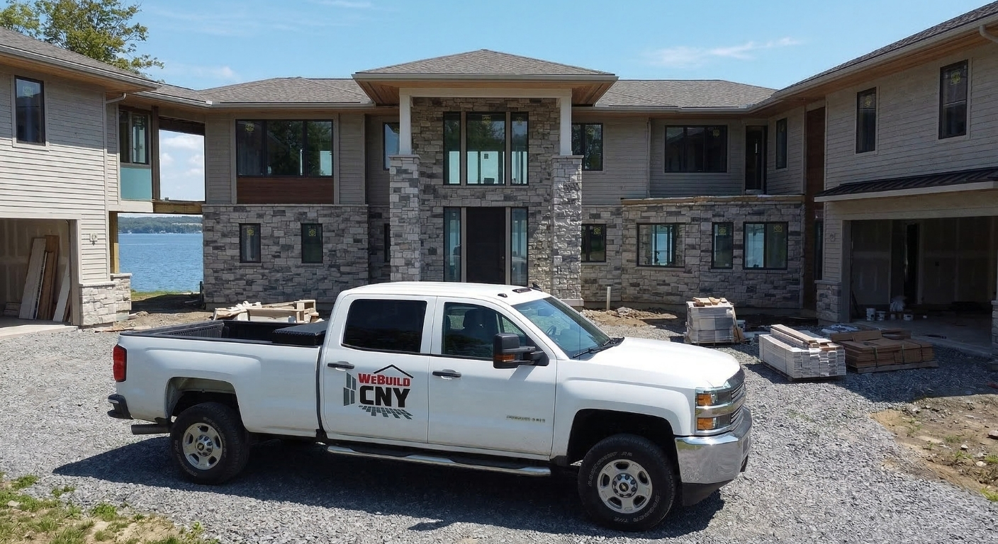 WeBuild CNY general contractor truck at a luxury home build in Skaneateles